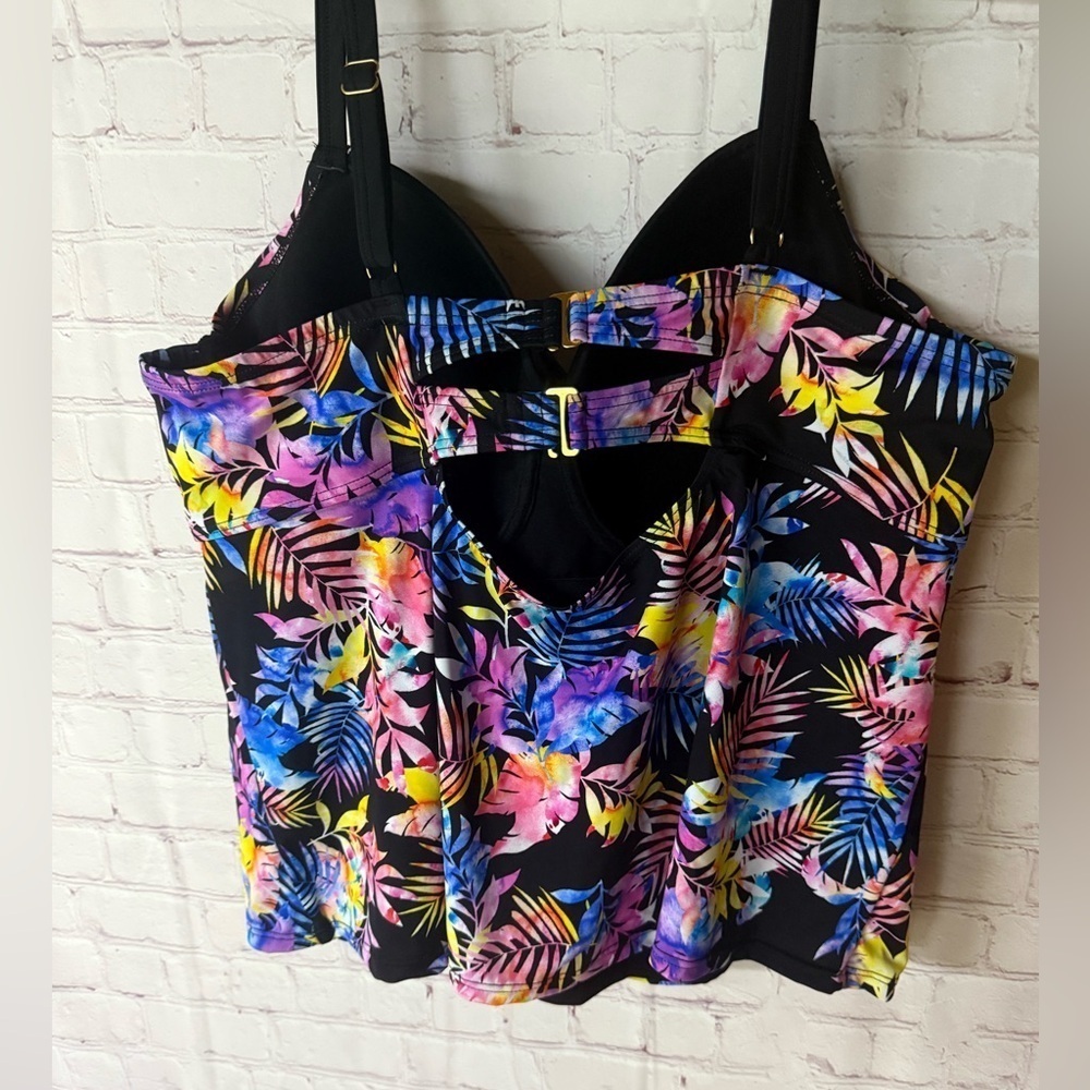 NWT Swimsuits For All Faux Flyaway Tropical Print Top Tankini Pink Blue Black 22 - Picture 5 of 10